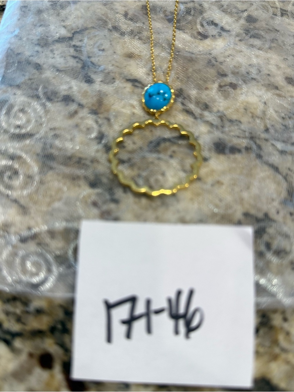 Turquoise & gold toned pendant chain line necklace - Picture 8 of 9